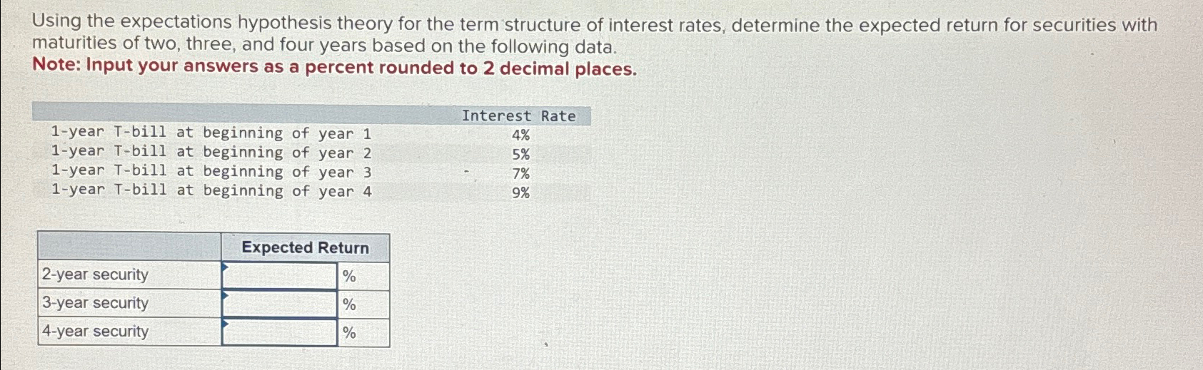  Using the expectations hypothesis theory for the term structure of interest