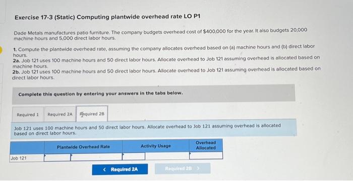 cost of $400,000 for the year. It also budgets 20,000 machine hours