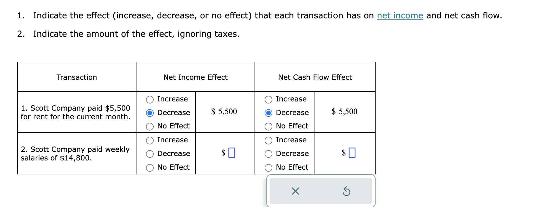  need help with part two 1. Indicate the effect (increase, decrease,