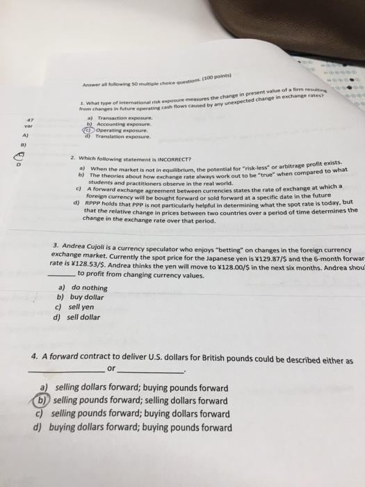  so multiple choice questions. 10o points) Answer au folowing value of
