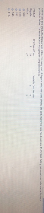  A firm sells two products, Regular and Ultra For every unit