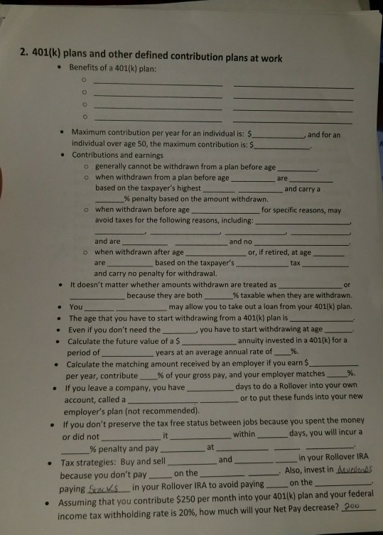  2. 401(k) plans and other defined contribution plans at work Benefits