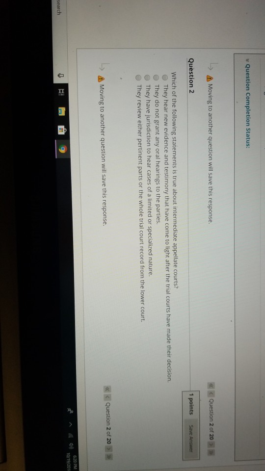 this response. Question 1 of 20 Question 1 1 points Save Answer