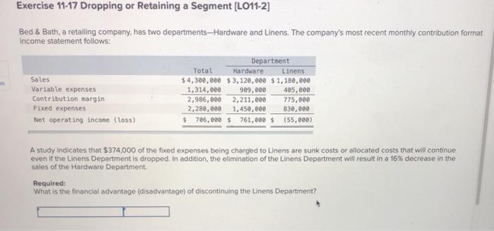  Exercise 11-17 Dropping or Retaining a Segment (L011-2] Bed & Bath,