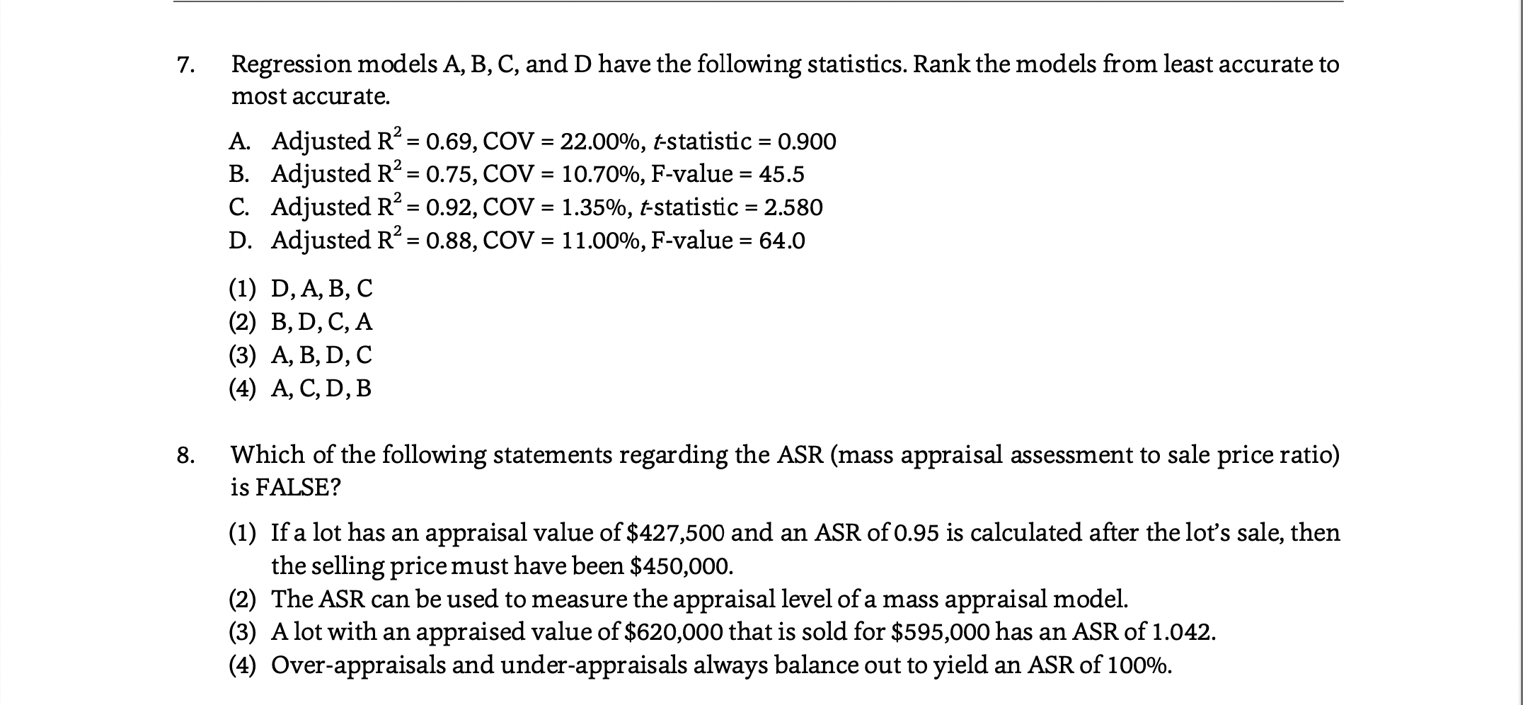  7. 2 = = Regression models A, B, C, and D