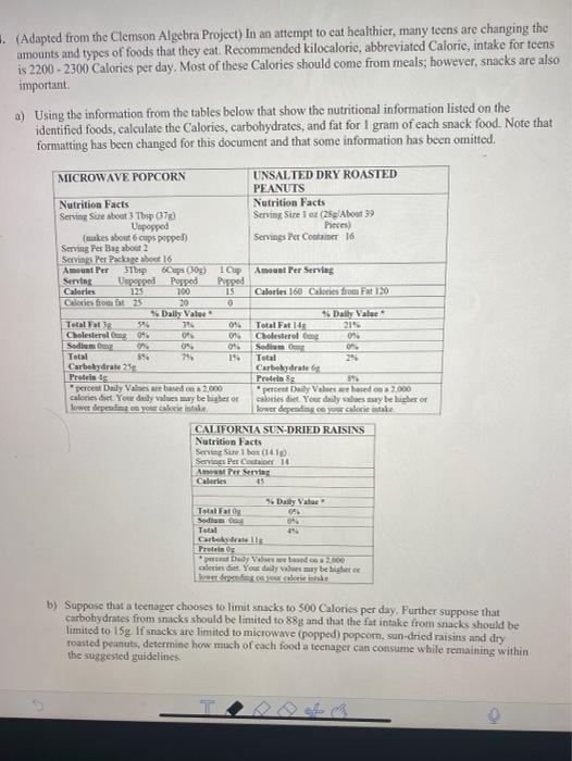  .. (Adapted from the Clemson Algebra Project) In an attempt to