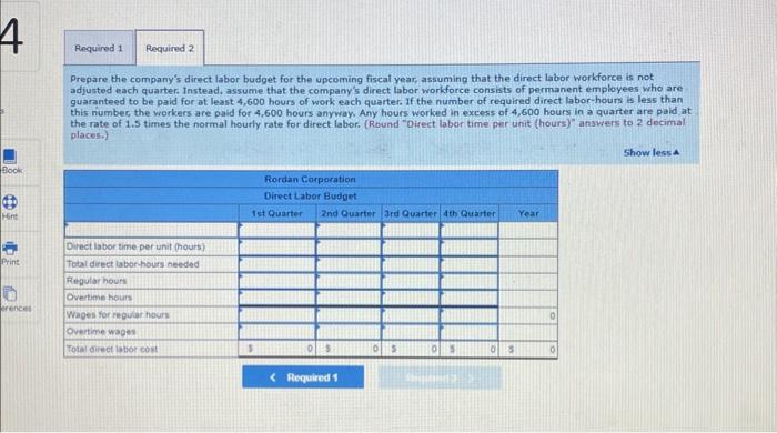 the company's direct labor budget for the upcoming fiscal year. Assume that