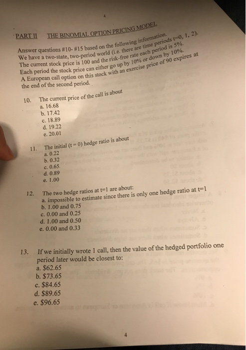  PART II THE BINOMIAL OPTION PRICING ON PRICING MODEL ons #10-15