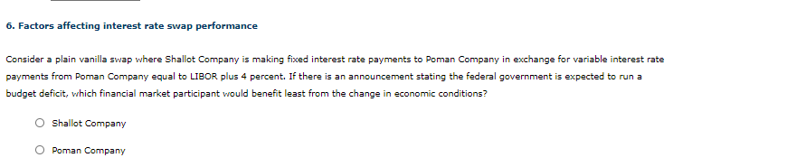  6. Factors affecting interest rate swap performance Consider a plain vanilla