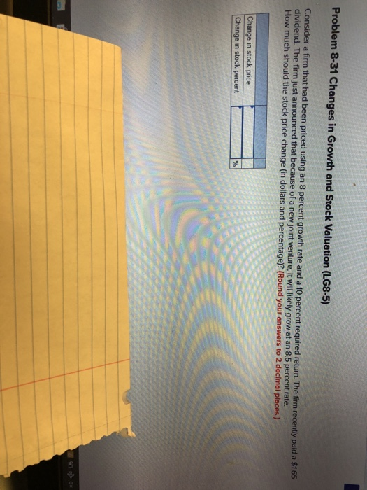  Problem 8-31 Changes in Growth and Stock Valuation (LG8-5) Consider a