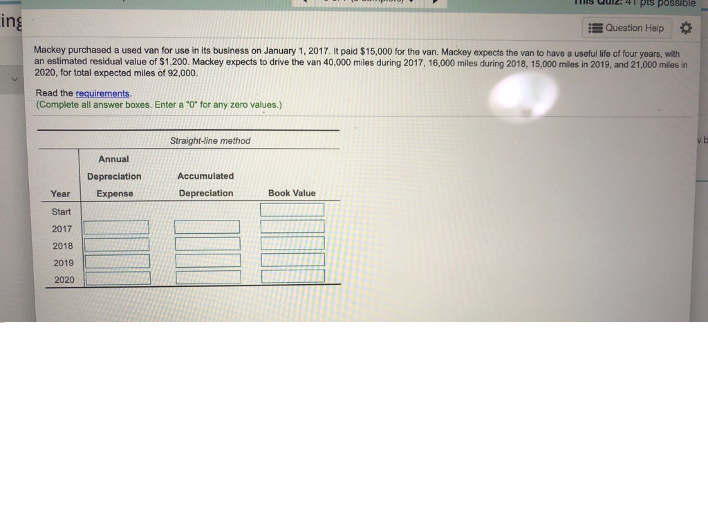  Ms Quiz: 41 pts possible zing Question Help Mackey purchased used