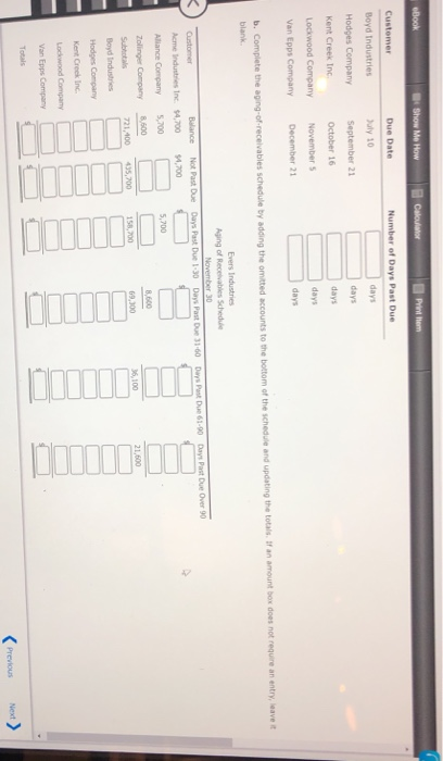Aging of Receivables Schedule The accounts receivable clerk for Evers Industries prepared