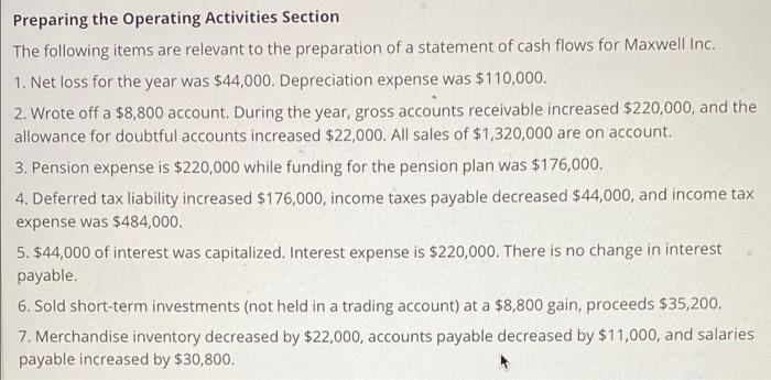  Preparing the Operating Activities Section The following items are relevant to