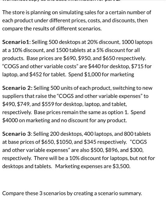 expenses" for each unit of these products are listed Other highlighted cells
