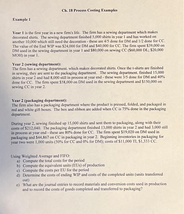 please help and use a worksheet format Example 1 Year 1 is