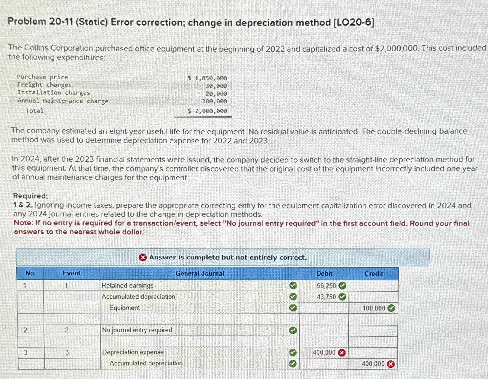  Problem 20-11 Repost: (Static) Error correction; change in depreciation method [LO20-6]