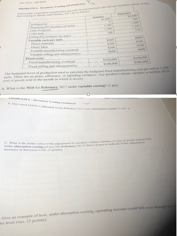  PROBLEM 6 Inventory Costing (20 POINTS); EntertainMe dora relating to January