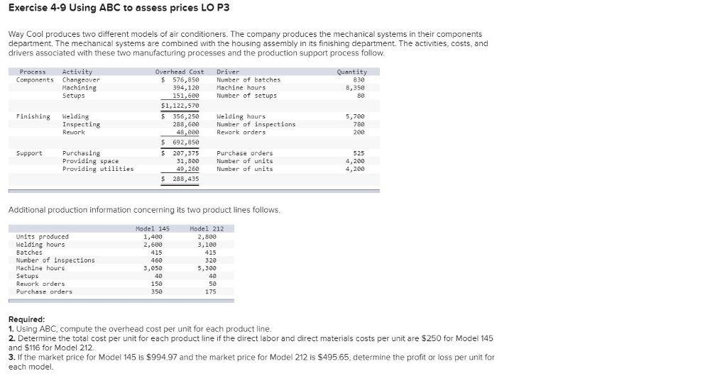 Exercise 4.9 Using ABC to assess prices LO P3 Way Cool