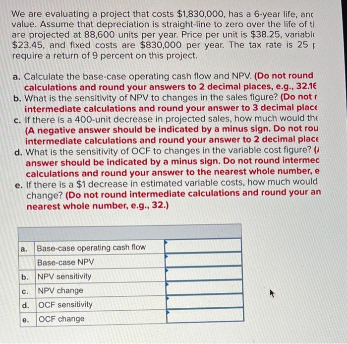  We are evaluating a project that costs $1,830,000, has a 6