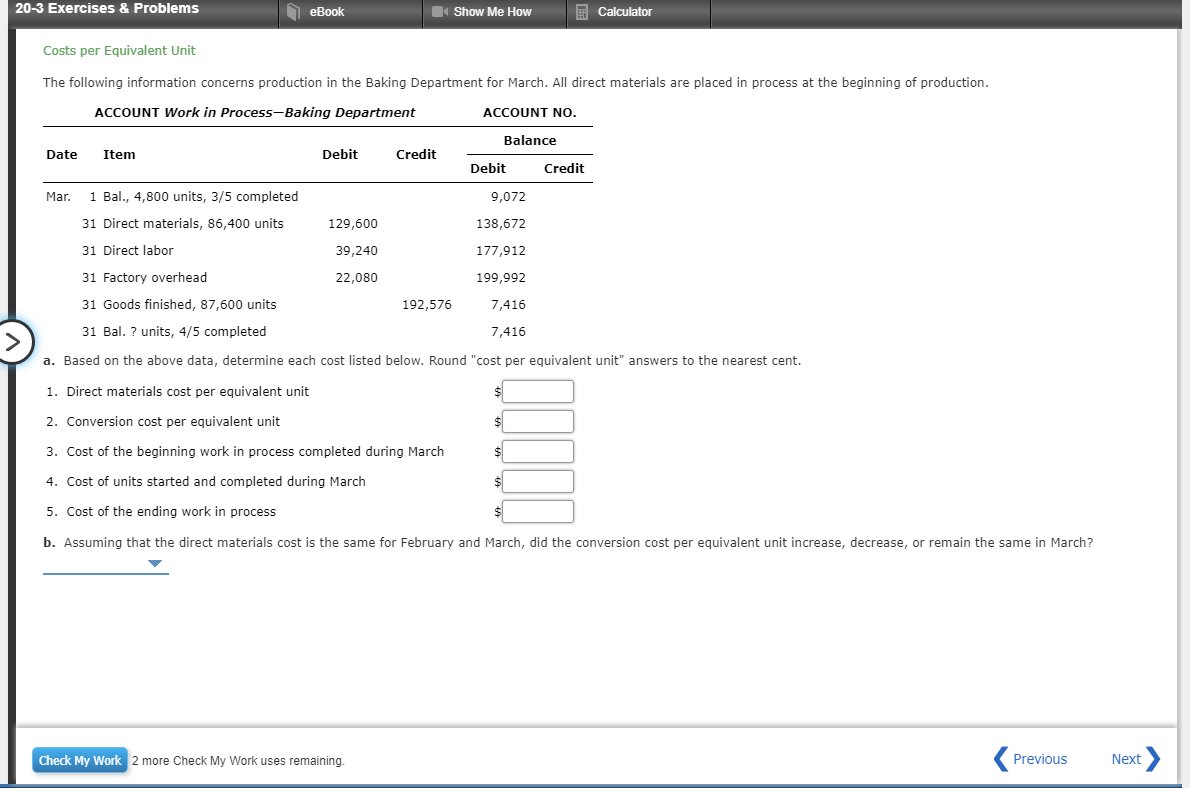 NEED HELP ACCOUNTING HW PLS HELP THX 20-3 Exercises & Problems eBook