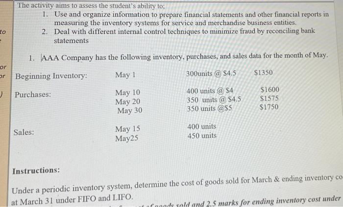 can u pls solve this:) The activity aims to assess the student's