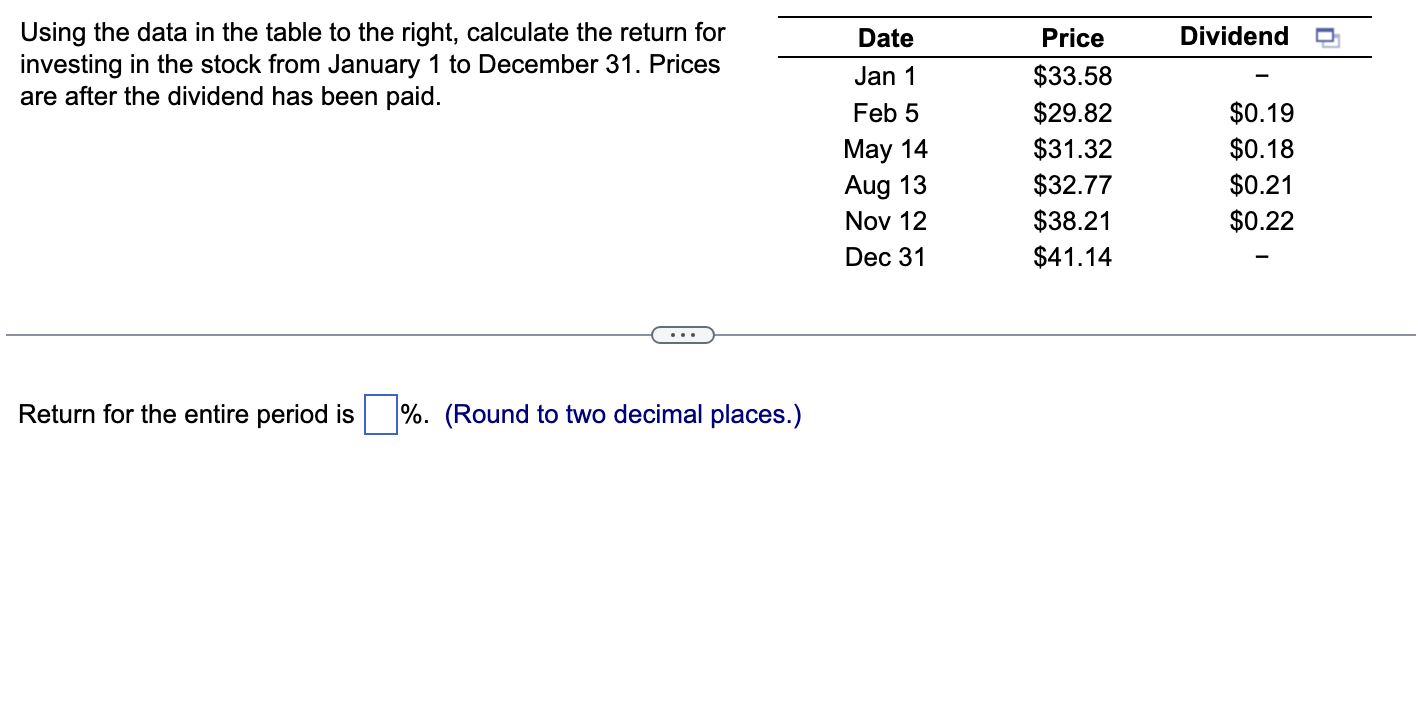  Using the data in the table to the right, calculate the