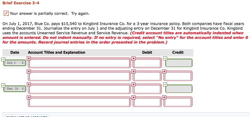 Brief Exercise 3-4 Your answer is partially correct. Try again. On