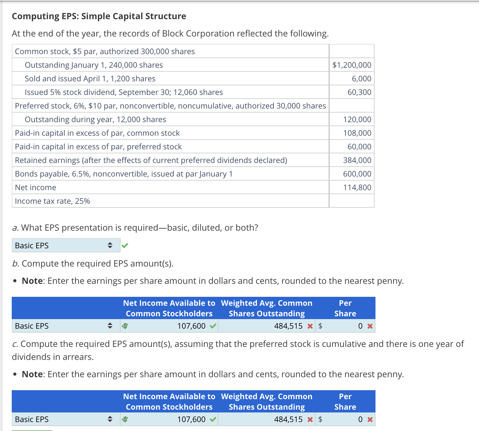  Computing EPS: Simple Capital Structure At the end of the year,