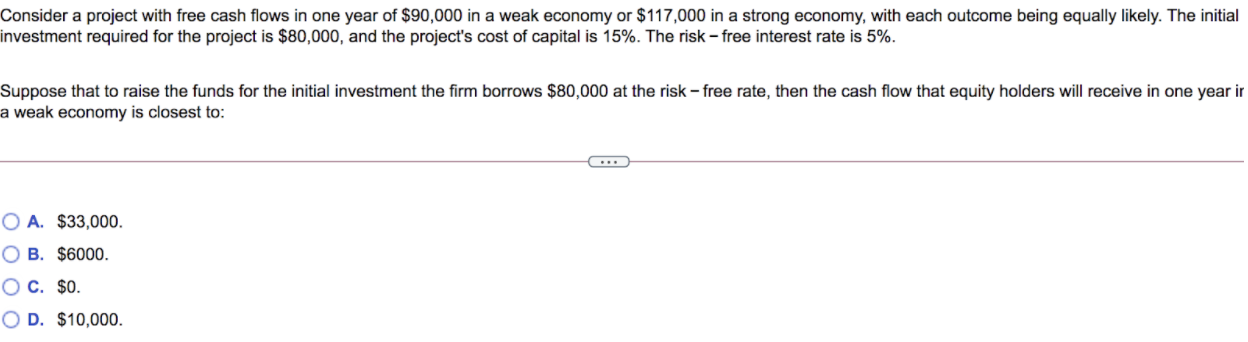 Consider a project with free cash flows in one year of $90,000