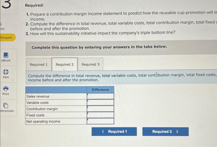 the difference in total revenue, total variable costs, total contribution margin, total