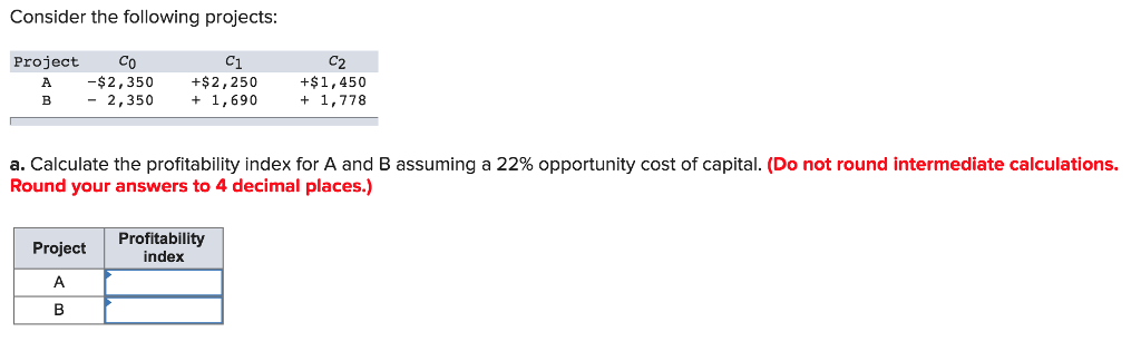  Consider the following projects: Project Co C1 C2 A $2,350 +$2,250