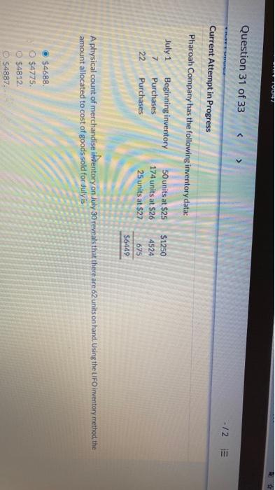  Question 31 of 33 -12 E Current Attempt in Progress Pharoah