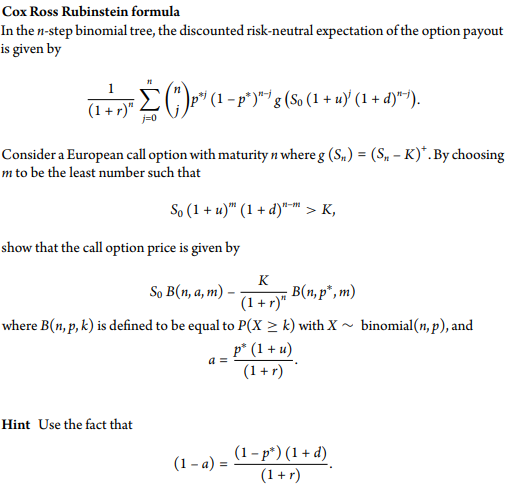 Can anyone help me solve this problem? Cox Ross Rubinstein formula In