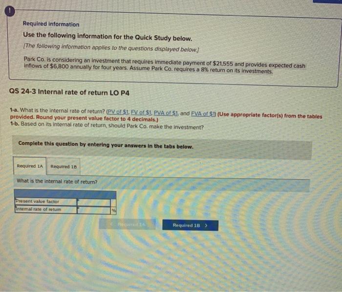  Required information Use the following information for the Quick Study below.