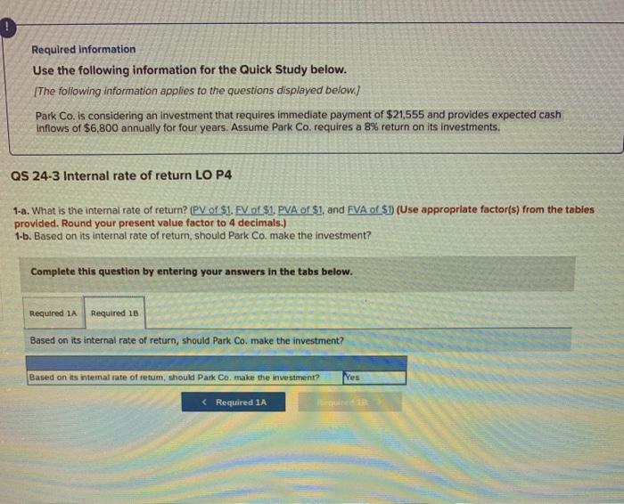 (The following information applies to the questions displayed below.) Park Co. is