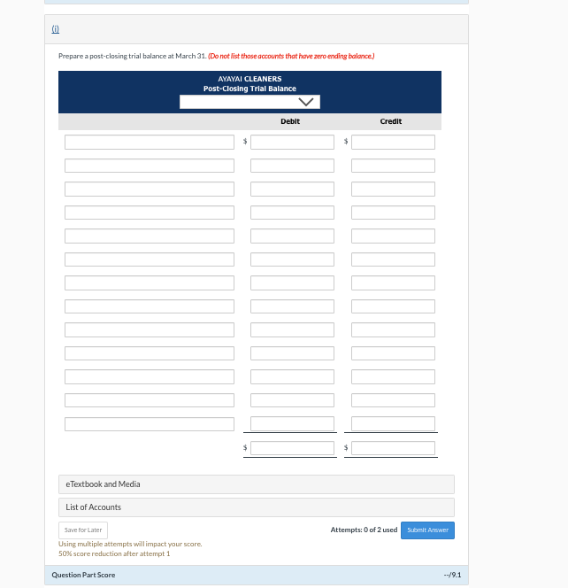 on March 1, 2025. During March, the following transactions were completed. Mar.