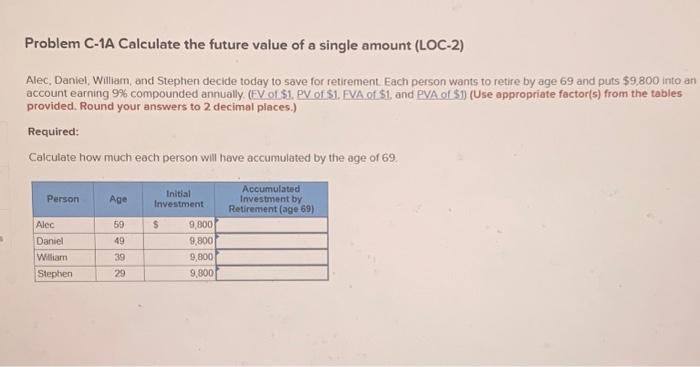  Problem C-1A Calculate the future value of a single amount (LOC-2)