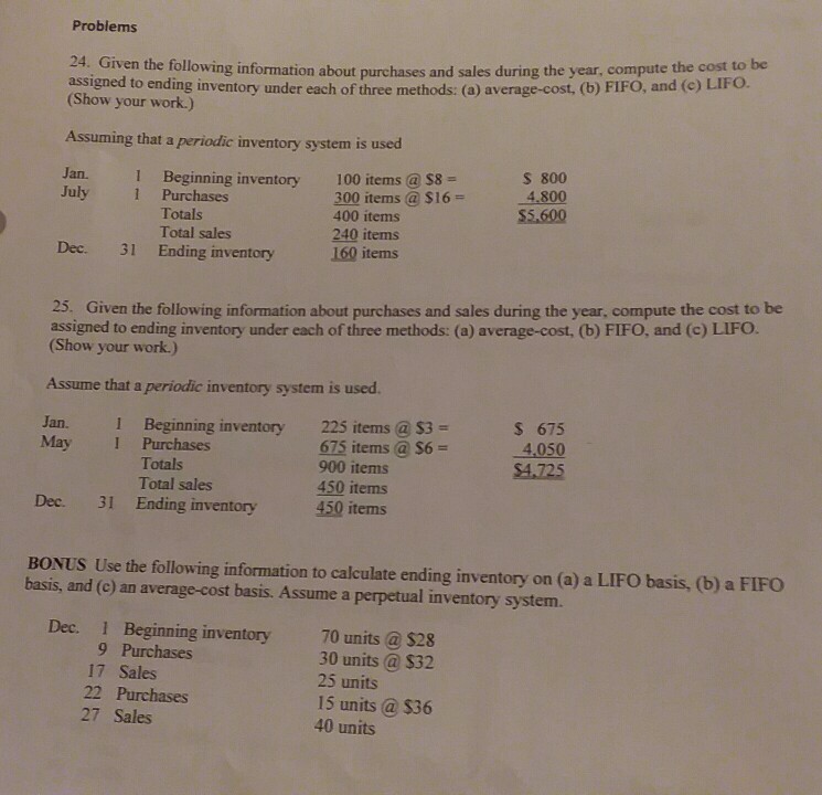 3 different questions! but I really need help!!! Problems boe Given