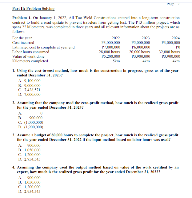 Part II: Problem Solving Problem 1. On January 1, 2022, All