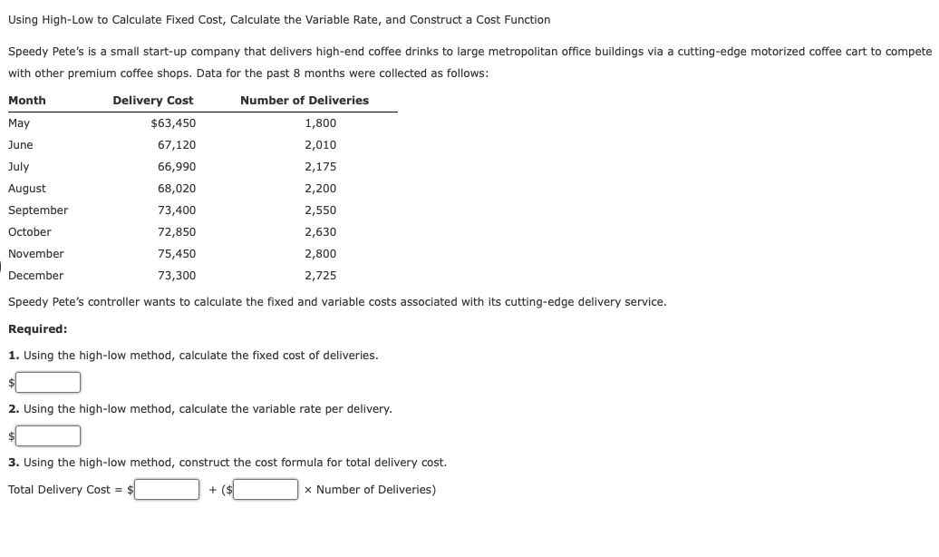 Using High-Low to Calculate Fixed Cost, Calculate the Variable Rate, and Construct