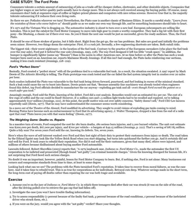  CASE STUDY: The Ford Pinto Consumers tolerate a certain amount of