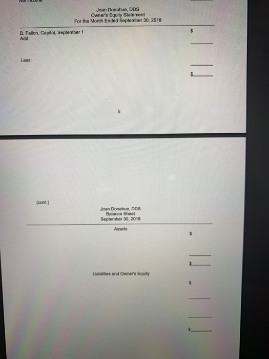 sheet, for the dental practice of Joan Donahue, from the items listed