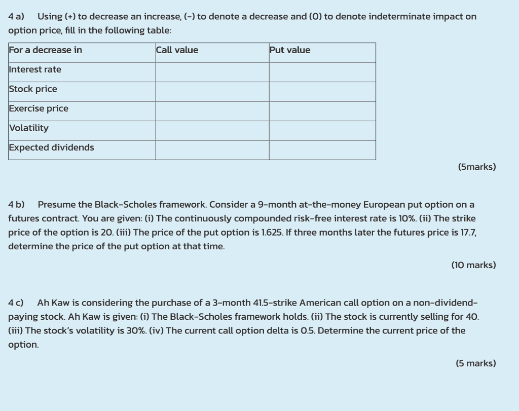  4 a) Using (+) to decrease an increase, (-) to denote