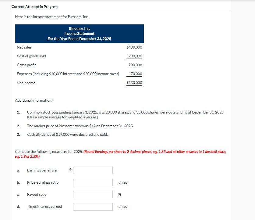 8.4 Current Attempt in Progress Here is the income statement for Blossom,