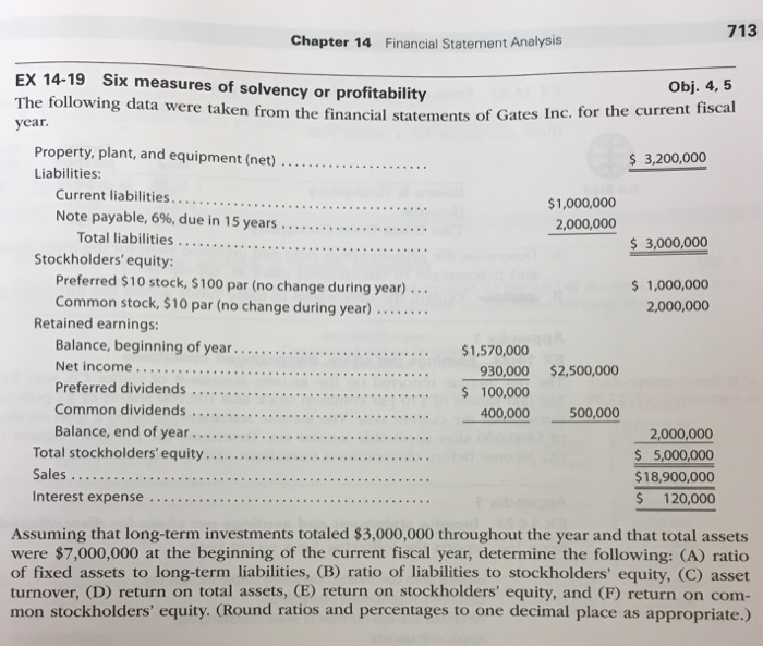  713 Chapter 14 Financial Statement Analysis EX 14-19 Six measures of