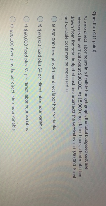  Question 4 (1 point) At zero direct labor hours in a