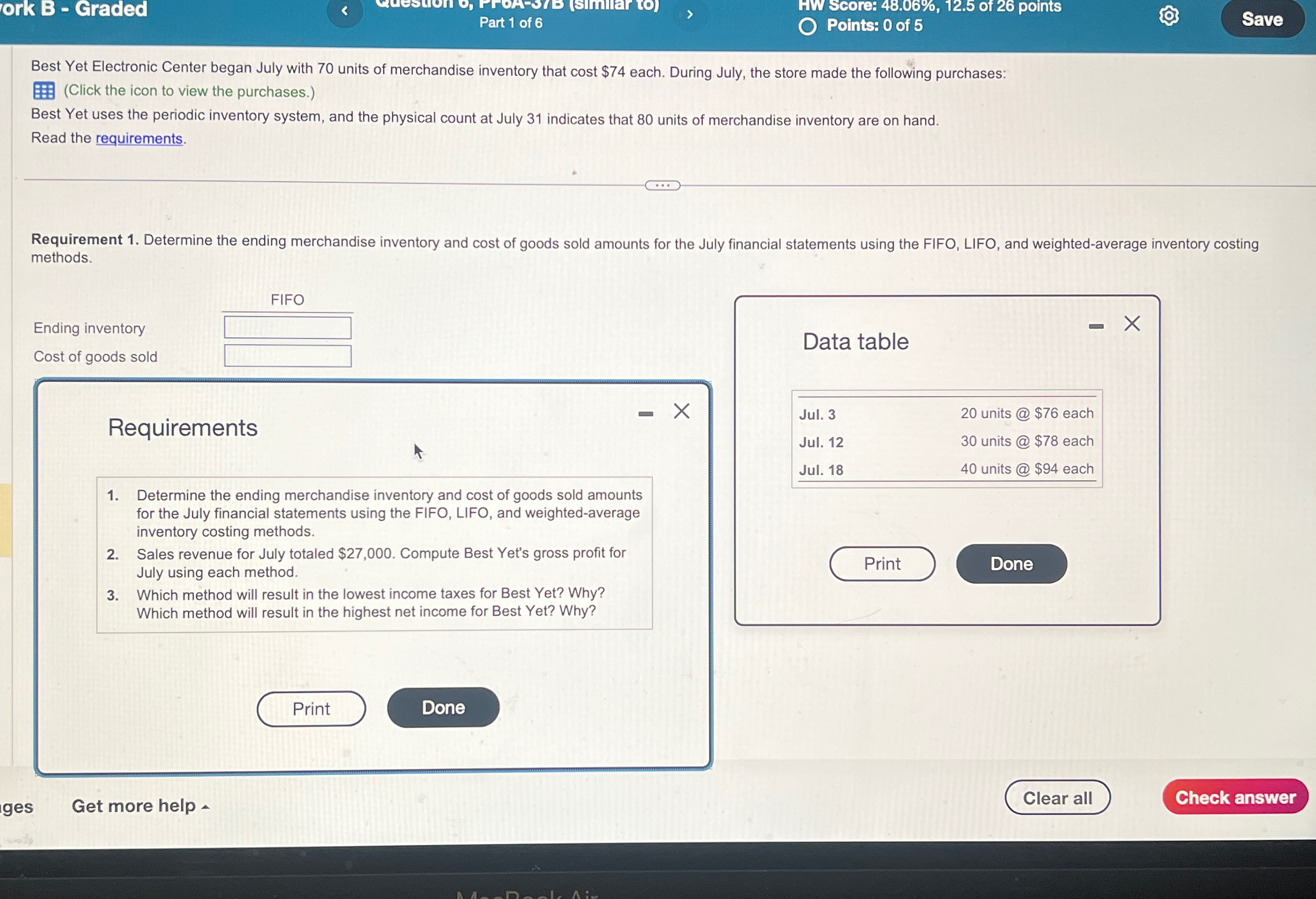  ork B - Graded HW Score: 48.06%,12.5 of 26 points Part