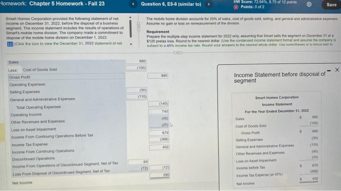  Homework: Chapter 5 Homework - Fall 23 c. Question 6, E5-8