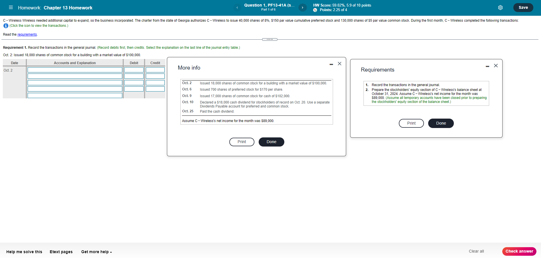 = Homework: Chapter 13 Homework Question 1, PF13-41A (S... Part 1