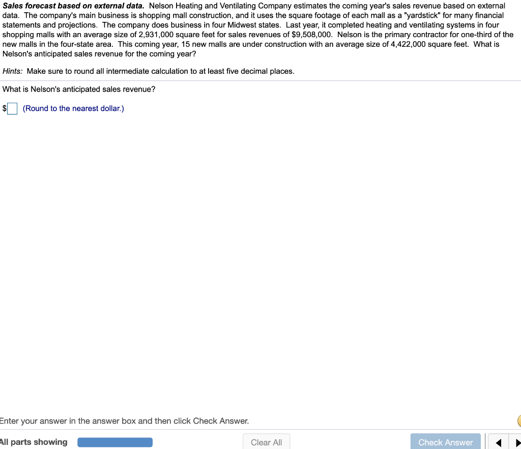  Sales forecast based on external data. Nelson Heating and Ventilating Company